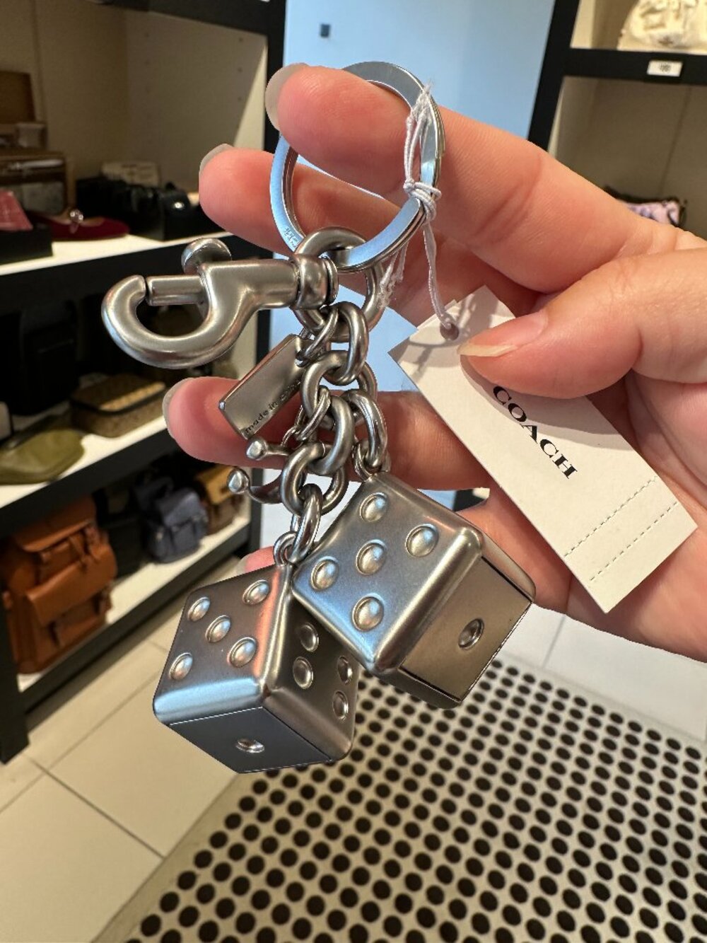 NWT Coach CZ128 3D Solid Metal Dice Cluster Bag Charm Keychain Key Fob In Silver